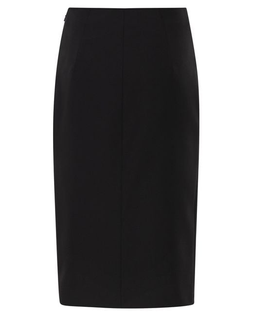 Elisabetta Franchi Black Double Stretch Crepe Skirt With Logo Details