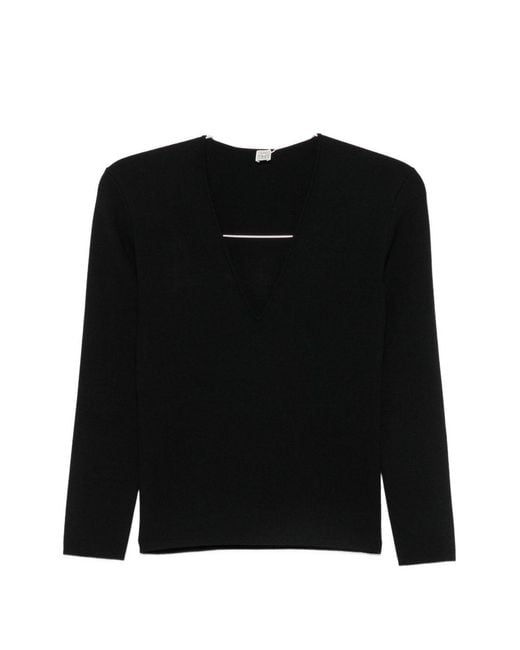 Totême Black V-Necked Sweater