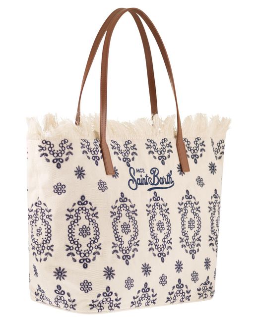 Mc2 Saint Barth White Embroidered Canvas Tote Bag