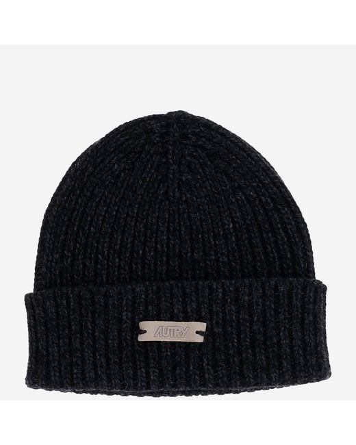 Autry Black Wool Beanie With Logo for men
