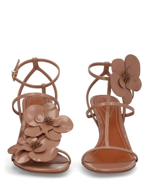 Zimmermann Brown Patent Leather Floral Applique Strappy Heeled Sandals