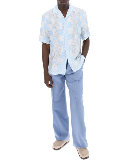 Versace Gedrucktes Seiden -Bowling -Hemd in acht in Blue für Herren