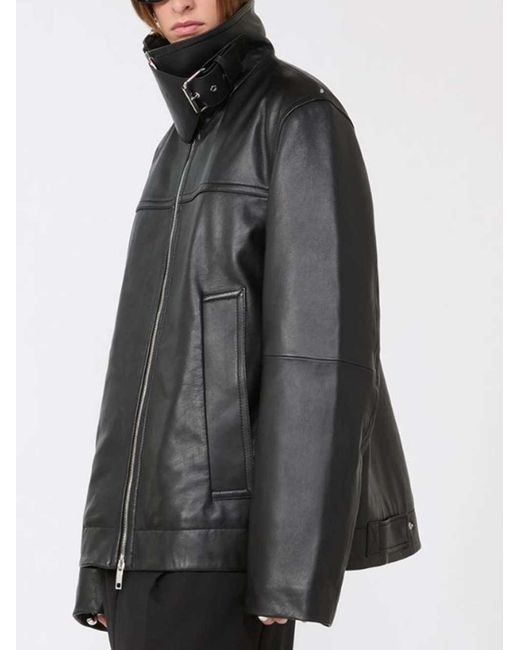 Sportmax Black Oversized Leather Jacket