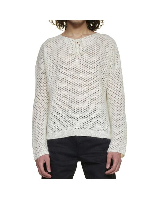 Saint Laurent White Crochet Wool Pullover for men