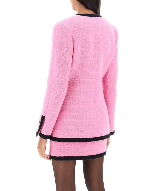 Alessandra Rich Pink Double Breasted Boucle Tweed Jacke