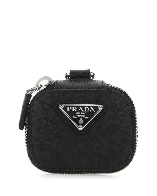Prada Black Leather Air Pods Case for men