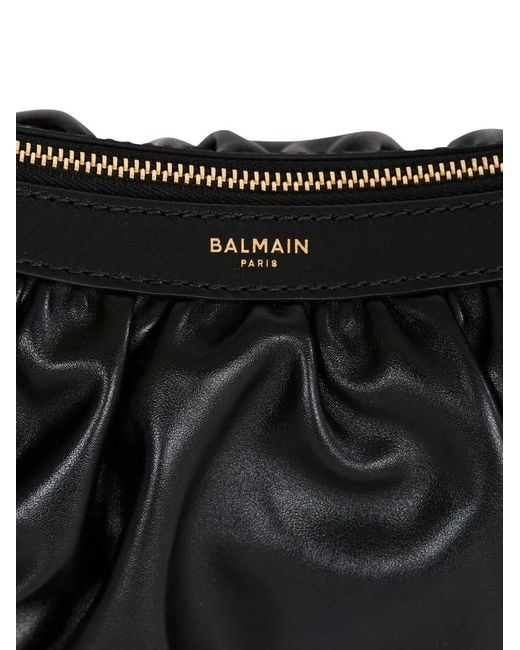 Balmain Black Ebene Ruffled Shoulder Bag