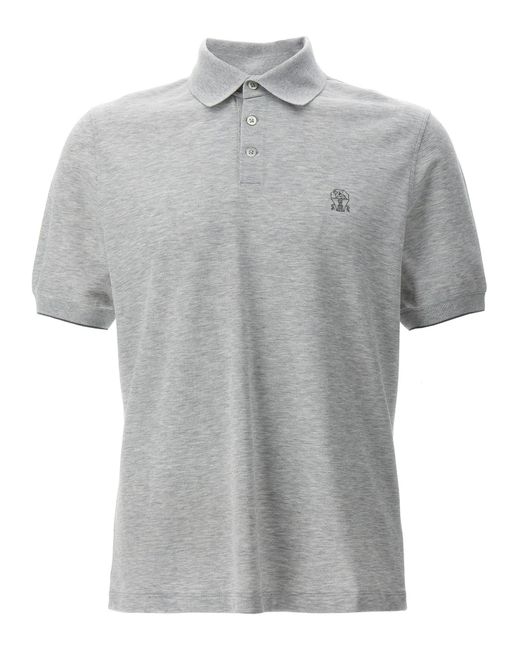 Brunello Cucinelli Logo Piqué Polo -Hemd in Gray für Herren
