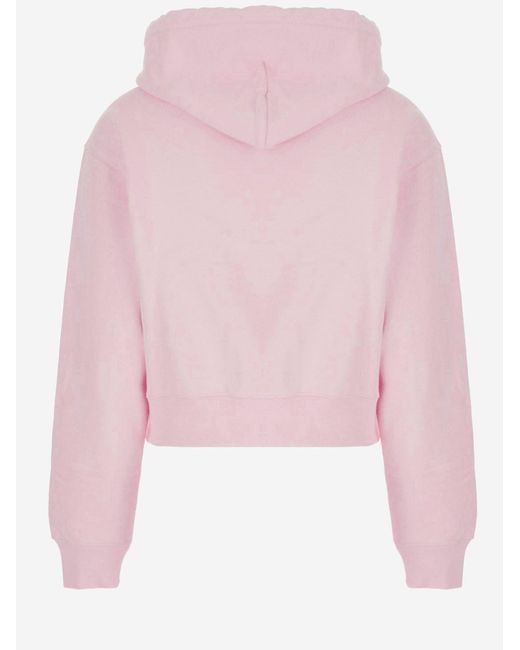 Jacquemus Pink Cropped Cotton Sweatshirt With Drawstring Hood