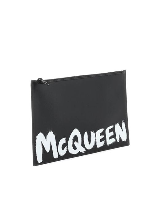 Alexander McQueen 'Mcqueen Graffiti' Flache Ledertasche in Black für Herren