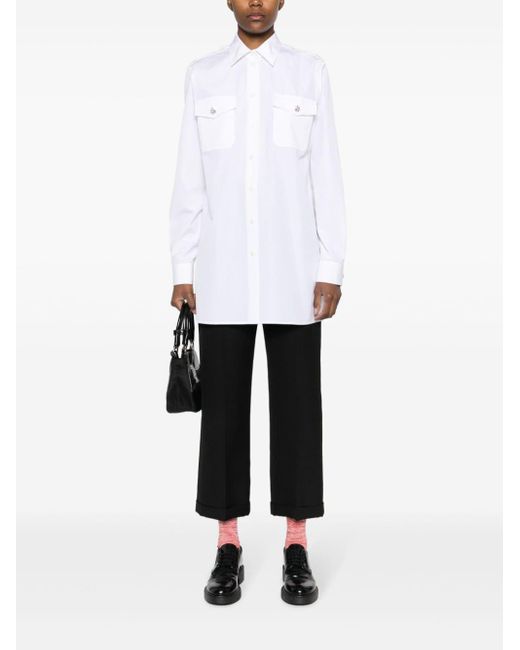 Prada White Crystal-button Cotton Shirt
