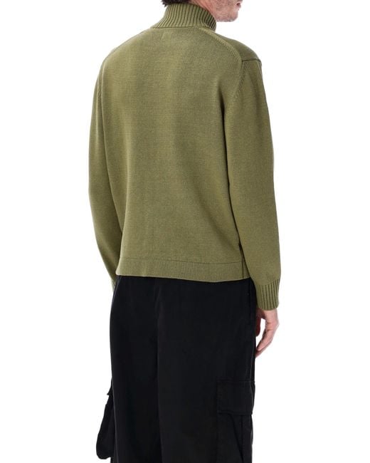 C P Company Green Compact Cotton Zip Cardigan Sweater