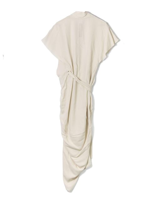 Rick Owens White Knee-Length Silk Dress With Wraparound Design