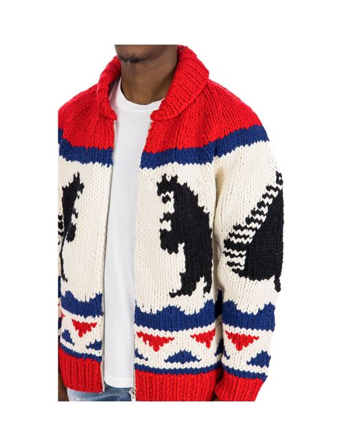 DSquared² Red Printed Wool Cardigan for men