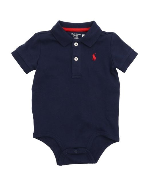 Polo Ralph Lauren Blue Ss Polo One Piece Bodysuit