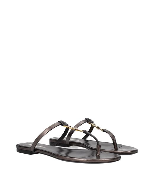 Saint Laurent Brown Leather Sandals/Bronze