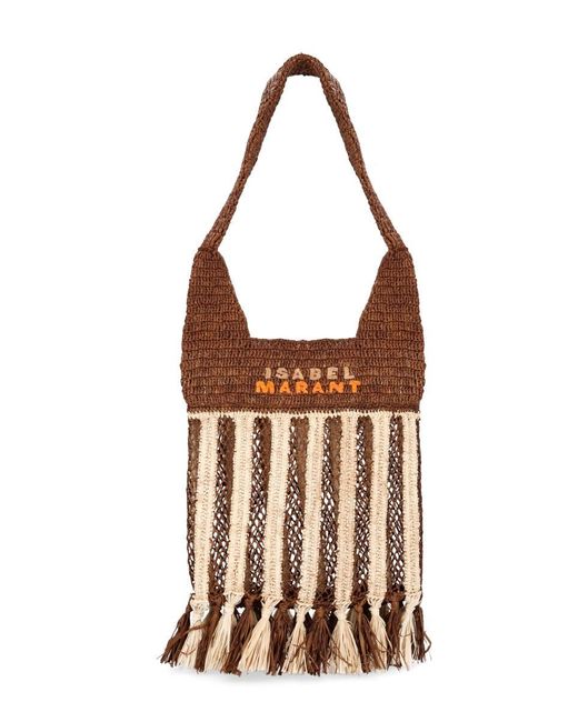Isabel Marant Brown Bayia Mini Raffia Crossbody Bag