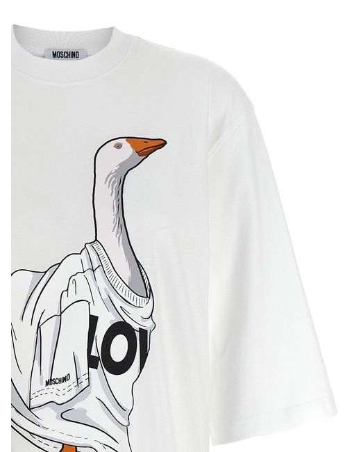Moschino White Frontdruck T -Shirt