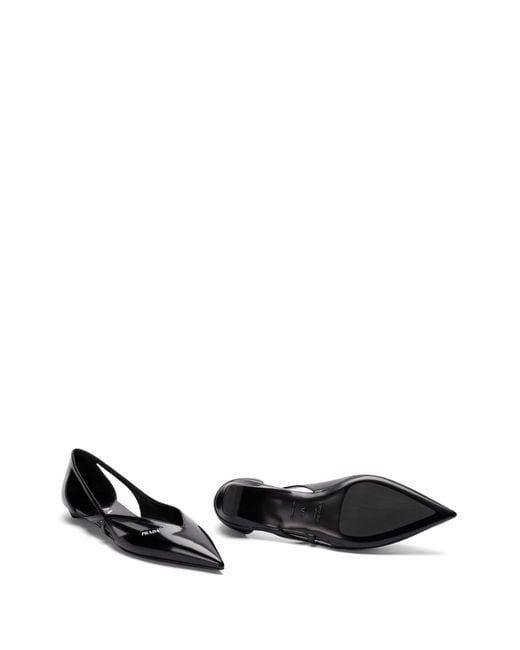 Prada Black 15Mm Cut-Out Leather Ballerina Shoes