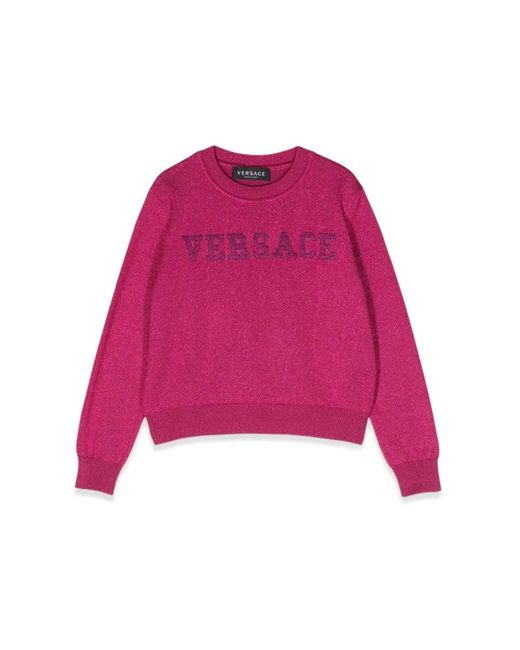 Versace Pink Crew Neck Pullover With Embroidered Logo