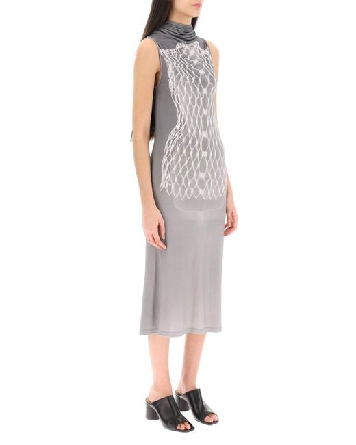 MM6 by Maison Martin Margiela Dummy Print Trikot Midi Kleid in het Gray