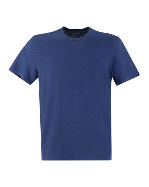 Majestic Crew Neck Linnen T -shirt in het Blue