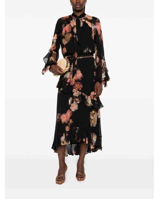 Zimmermann Blouse Met Ruches En Bloemenprint in het Black