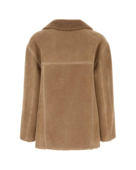 Fendi Brown Camel Shearling Double-Breasted Jacket for men