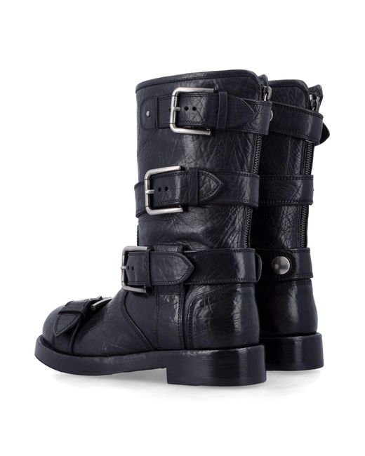 Dolce & Gabbana Blue Dolce & Gabbana Leather Biker Boots With Buckles