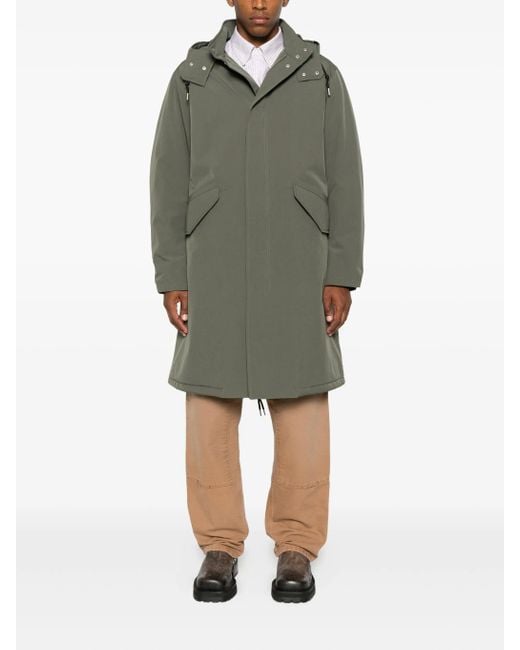 A.P.C. Green Flap-Pocket Hooded Coat for men
