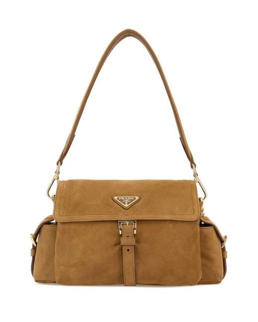 Prada Metallic Camel Suede Shoulder Bag