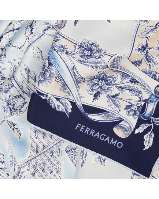 Ferragamo Blue Silk Scarf Voyage Print