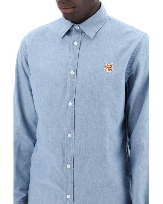 Maison Kitsuné Blue "Fox Head Cotton Chambray Shirt"