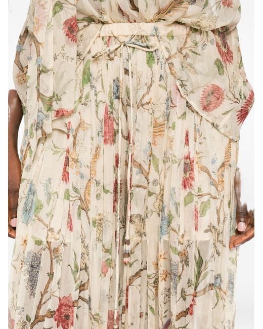 Into The East Natural Printed Silk Trousers