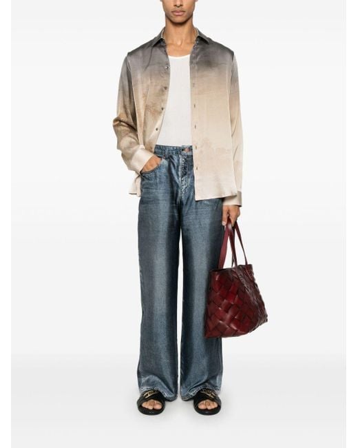 Pierre Louis Mascia Blue Denim Print Silk Trousers