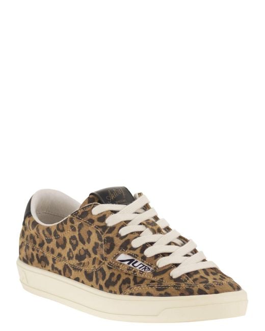 Autry Brown Windscape Suede Trainers With Animal Print