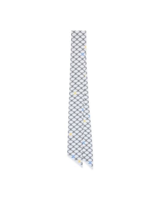 Céline White Silk Lavallière Scarf 6Cm X 100Cm