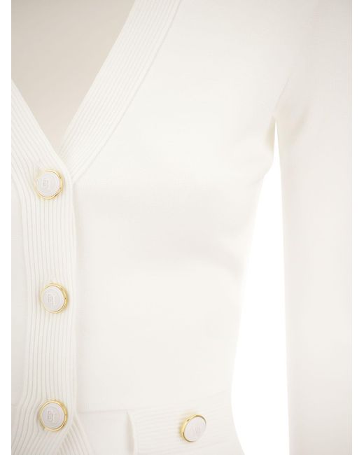Shiny Viscose Cardigan con bottoni gemelli di Elisabetta Franchi in White