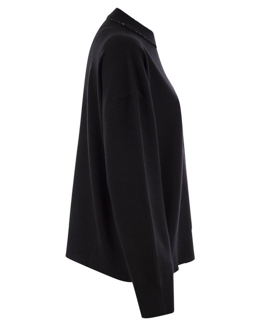 Fabiana Filippi Black Crew-Neck Sweater With Sequins And Relaxed Fit