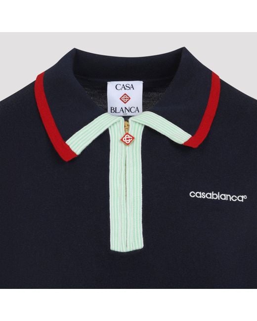 Casablanca Blue Short-Sleeve Knitted Track Polo