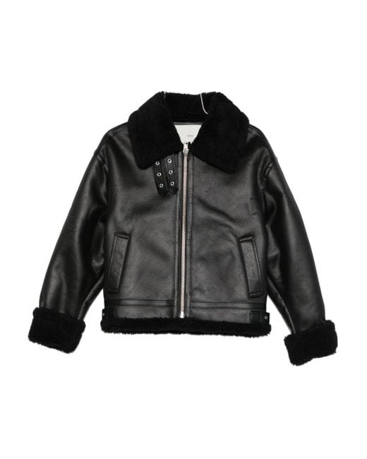 DUNST Black Kunstleder-Lammfelljacke