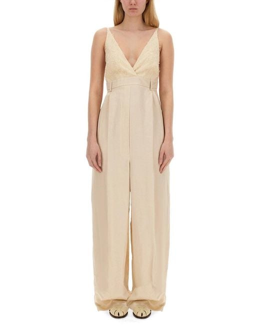 Alysi Natural Malfile Satin Jumpsuit