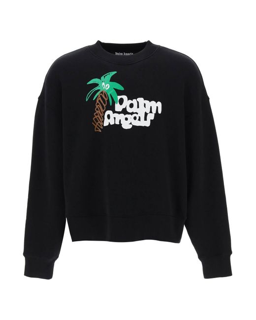 Palm Angels Black Crewneck Sweatshirt mit Logo für Herren