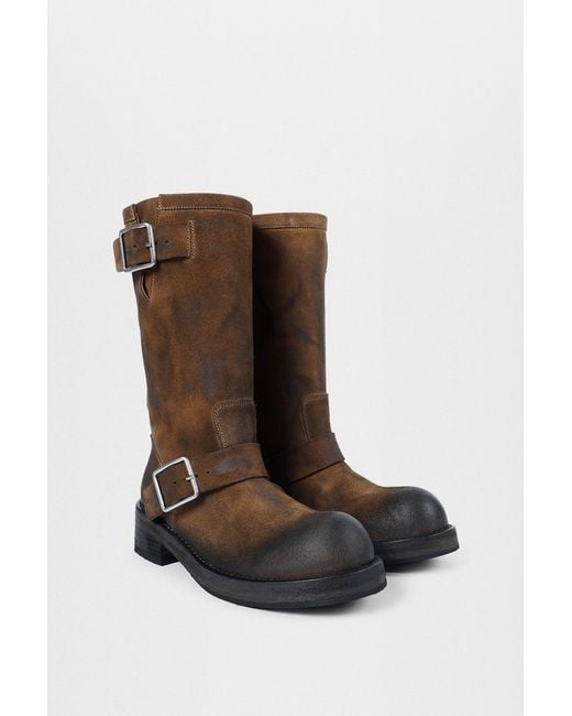 Ann Demeulemeester Brown Sarith Engineer Biker Boots With Buckles (2601 W A40 Lt194 D0028)