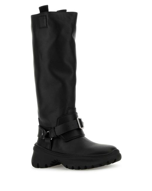 Burberry Black Calf Leather Stomp Boots