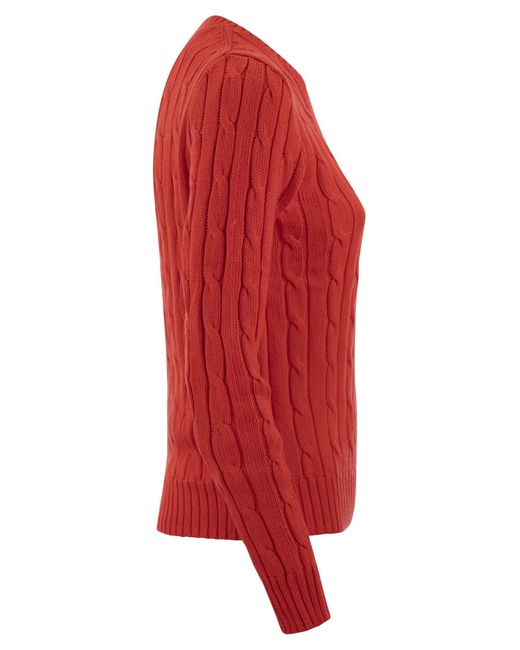 Slim Fit Cable Knit Polo Ralph Lauren de color Red