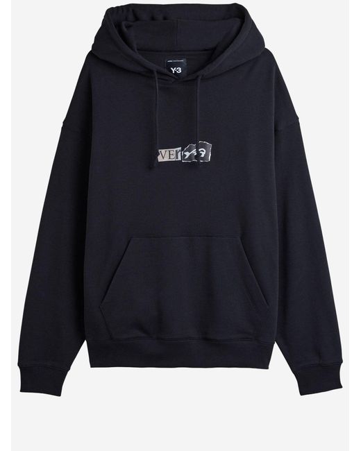 Y-3 Cotton Hoodie With Adjustable Hood And Front Logo in Blue für Herren