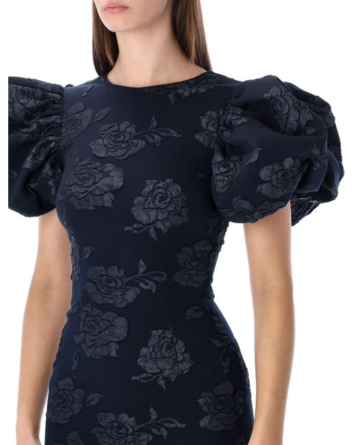 ROTATE BIRGER CHRISTENSEN Blue Jacquard Midi Dress