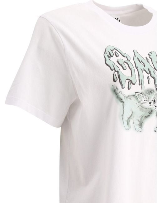 Ganni "love Cats" T -shirt in het Gray