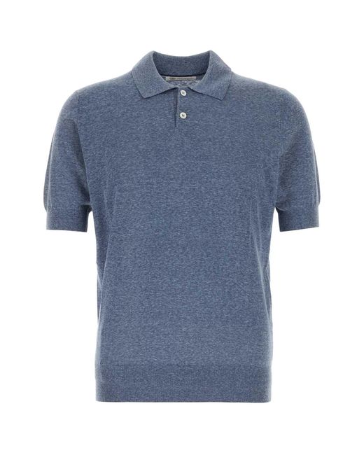 Brunello Cucinelli Blue Air Force Linen Blend Polo Shirt